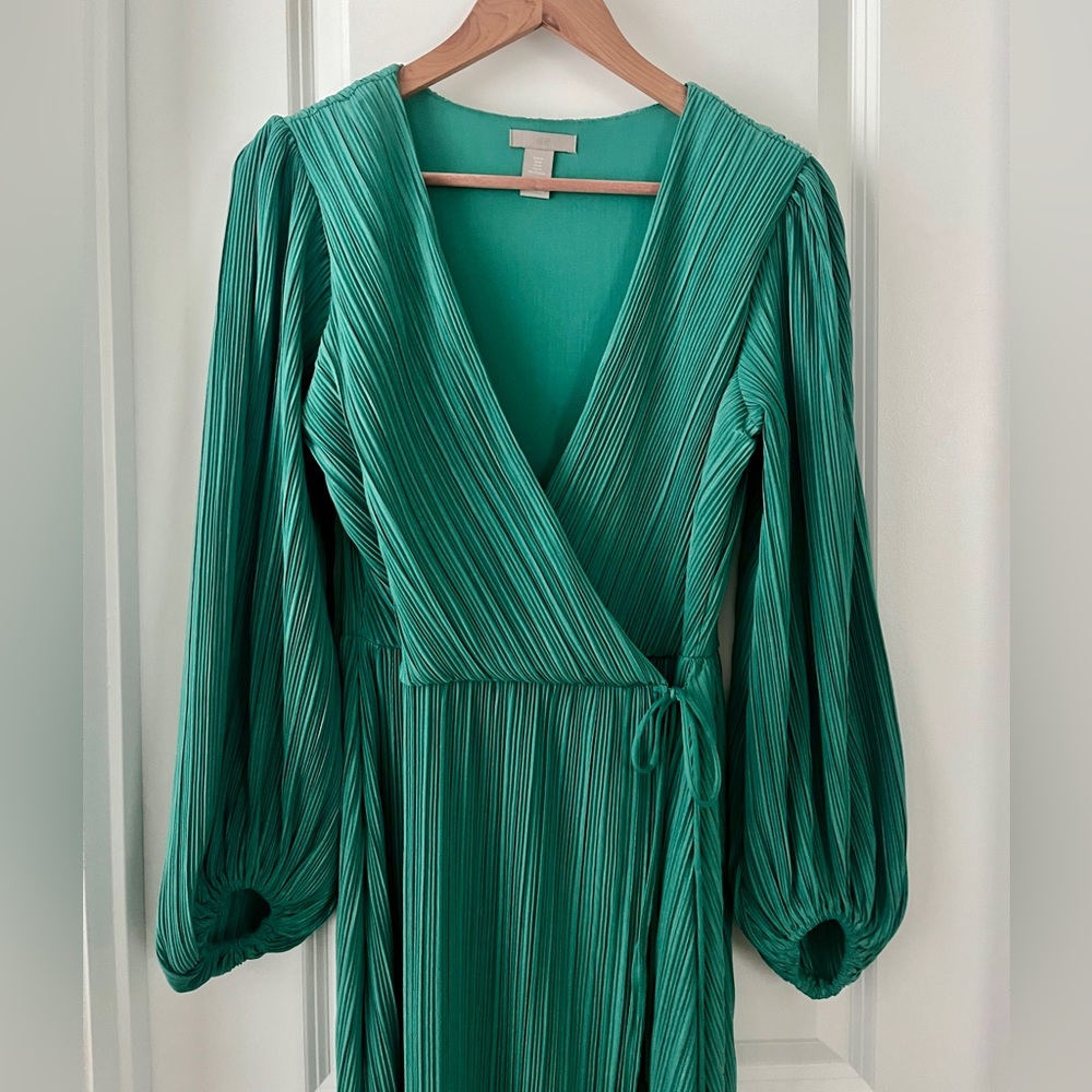 Long Sleeve Pleated Wrap Dress